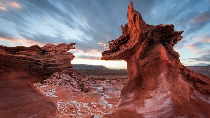 Red rock formations at sunset