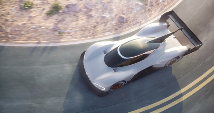 Volkswagen I.D. R electric race car on a road
