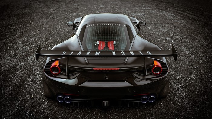 Black Magic Ferrari 488 GTB with large rear wing