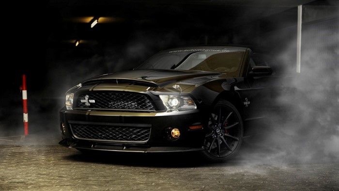 Black Ford Mustang Shelby with Gold Stripes