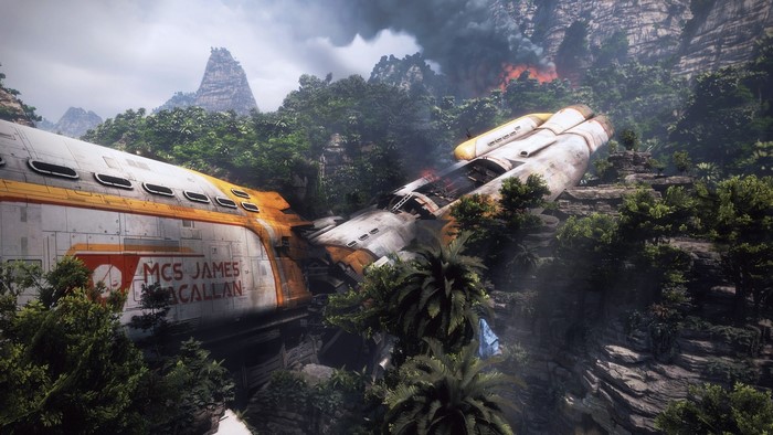Crashed spaceship in a jungle