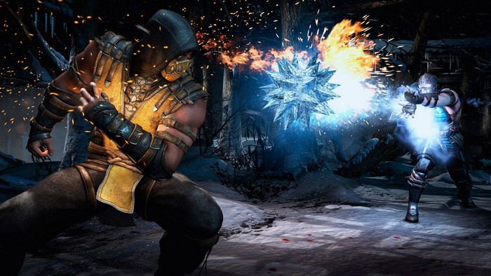 Scorpion and Sub-Zero fighting in Mortal Kombat X