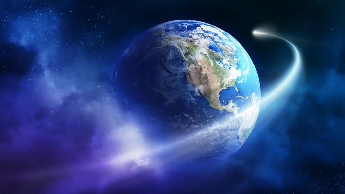 Planet Earth with a Comet