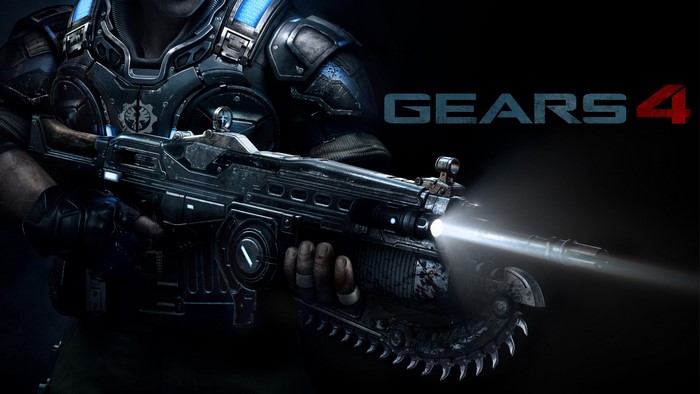 Gears 4 character holding a Lancer rifle