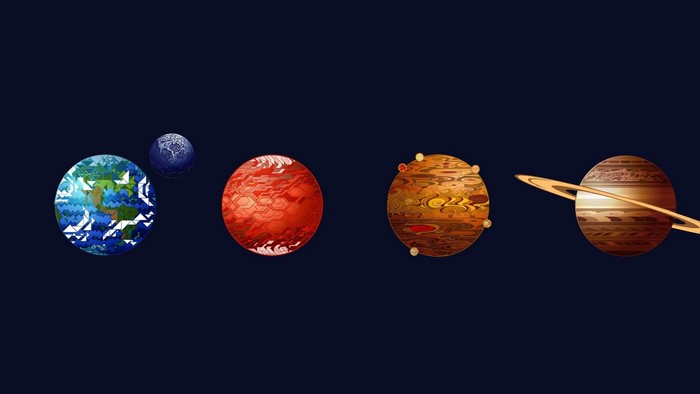 Planets and moons in space