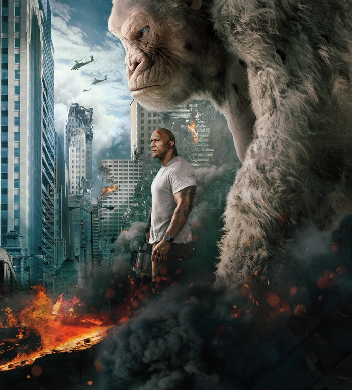 Dwayne Johnson and White Gorilla in Rampage