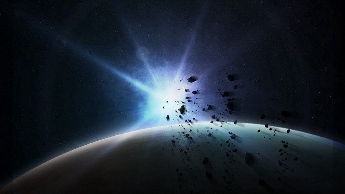 Asteroids exploding near a planet