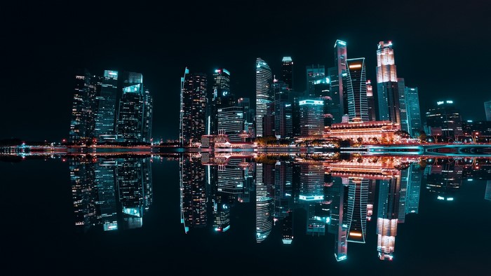 Night cityscape with reflections