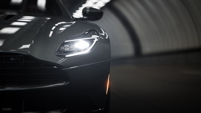 Aston Martin DB11 headlight in tunnel