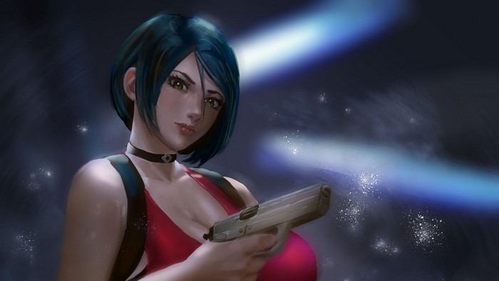Ada Wong from Resident Evil 2 holding a handgun