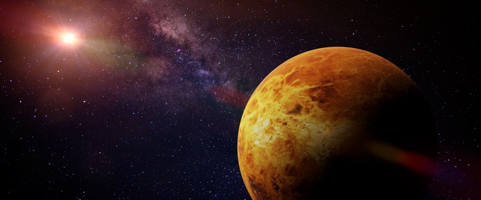 Planet Venus in space with stars and galaxy