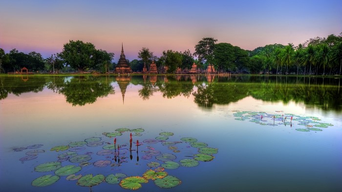 Sukhothai Historical Park Thailand at sunset
