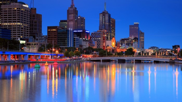 Melbourne Skyline at Dusk with River Reflections