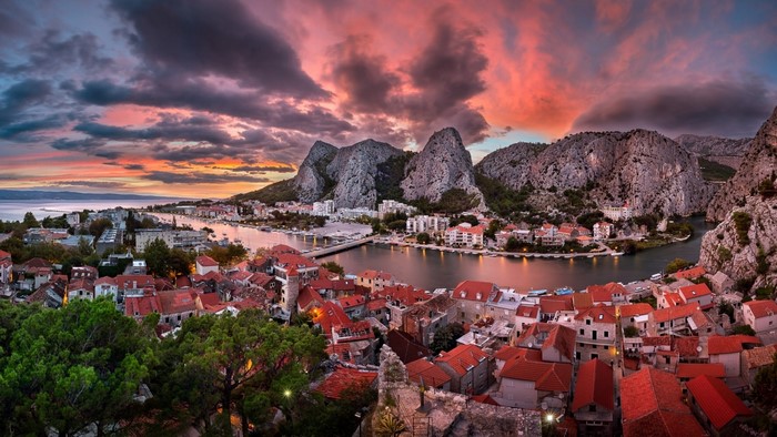 Sunset over Omis, Croatia