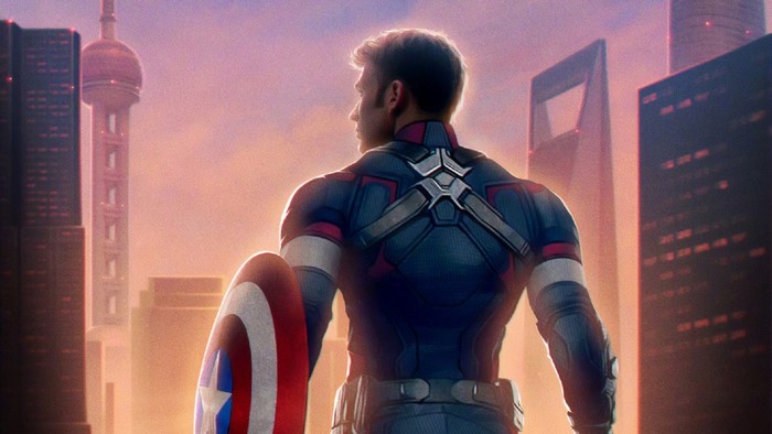 Captain America from Avengers Endgame in a city