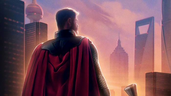 Thor from Avengers Endgame in a city