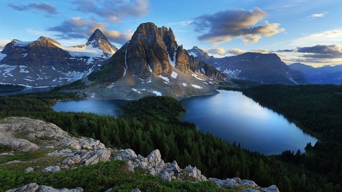Mountains and lakes with pine forest