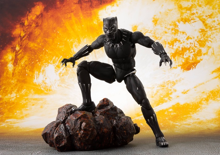 Black Panther action figure on rock