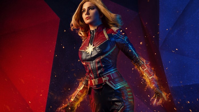 Captain Marvel Cosplay with Fire Effects