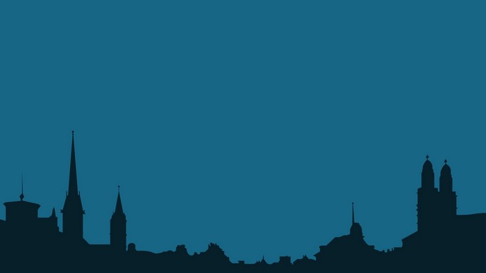 Zurich skyline silhouette against a blue sky