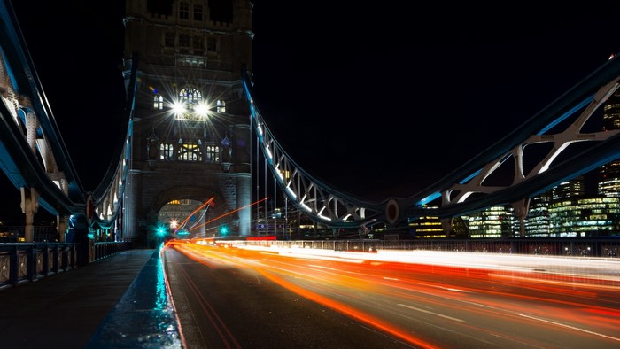 Tower Bridge at Night with Light Trails