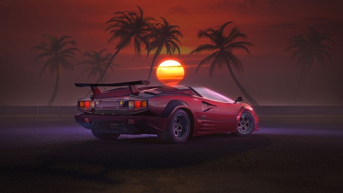 Retrowave Supercar at Sunset