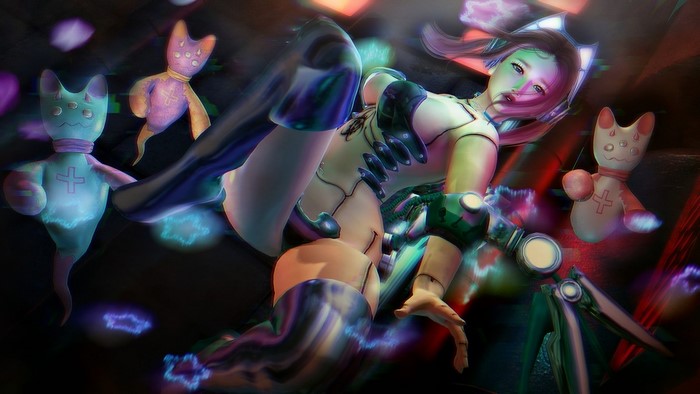 3D fantasy girl with cat-like plush toys