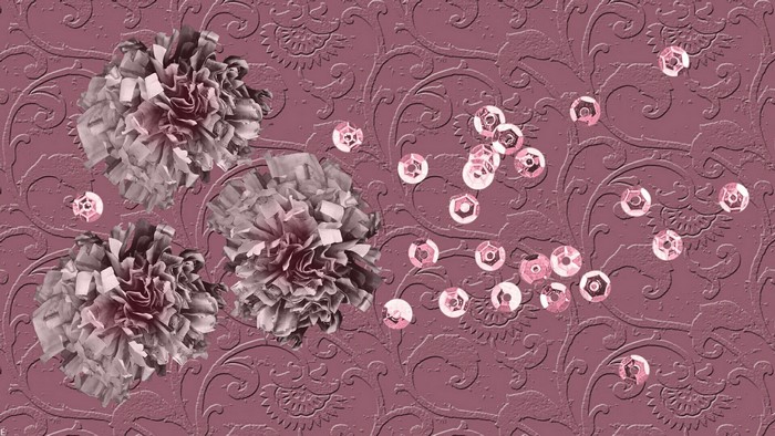 Floral pattern with sequins and embossed background