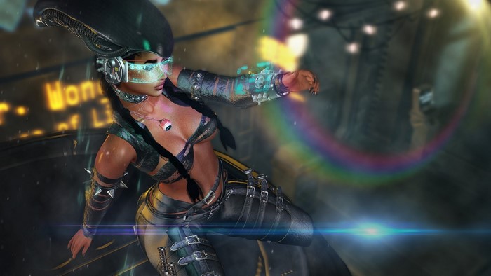 Fantasy girl with futuristic gear and alien headpiece