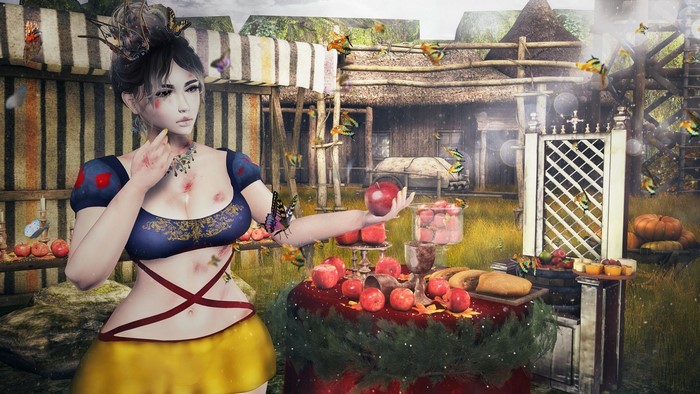 Fantasy girl in Snow White costume with apples