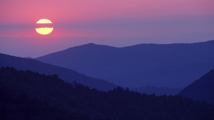 Sunset over purple mountains
