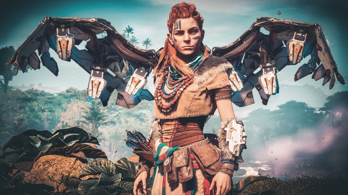 Aloy from Horizon Zero Dawn with mechanical wings