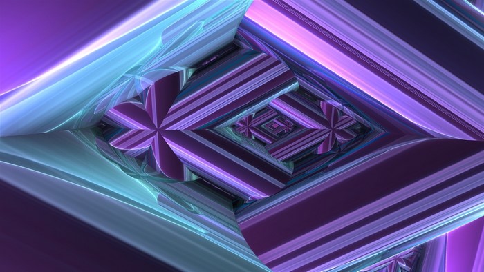Abstract fractal tunnel with purple and blue light
