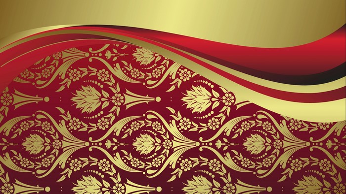 4K Red and Gold Floral Pattern with Waves