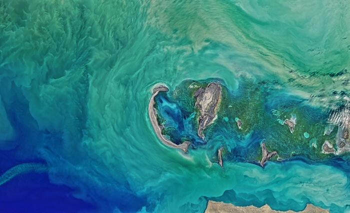 Aerial view of the Caspian Sea with turquoise waters
