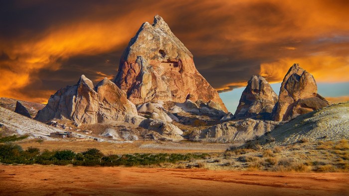 Rock formations and dramatic sky