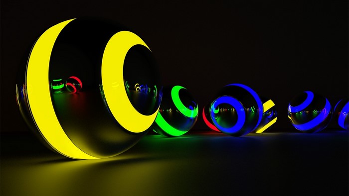 3D rendered spheres with glowing stripes