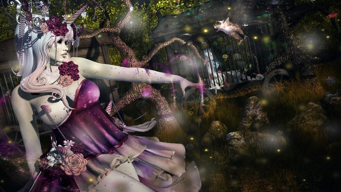 Fantasy unicorn girl with flowers and a cage