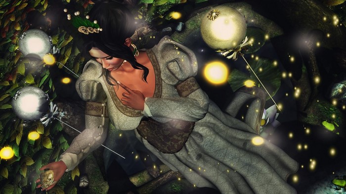 Fantasy girl with glowing orbs