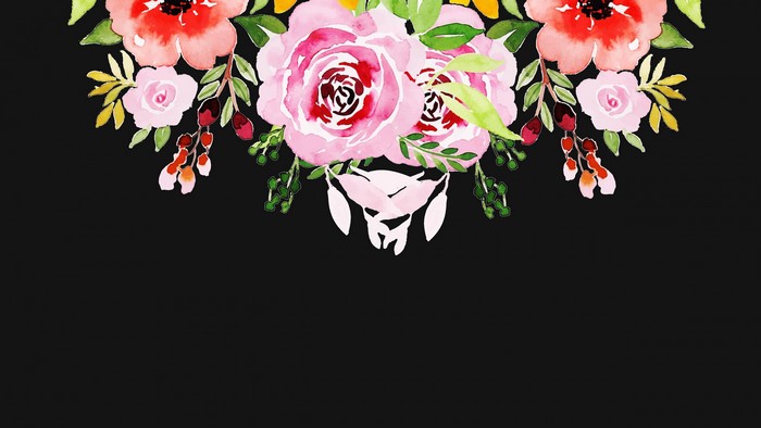 Watercolor floral arrangement on black background