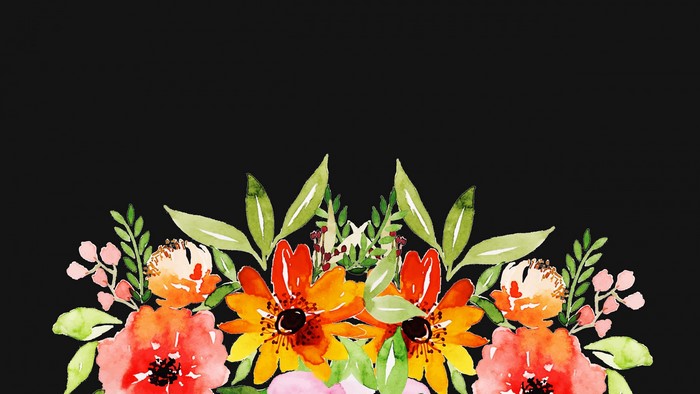 Watercolor floral arrangement on black