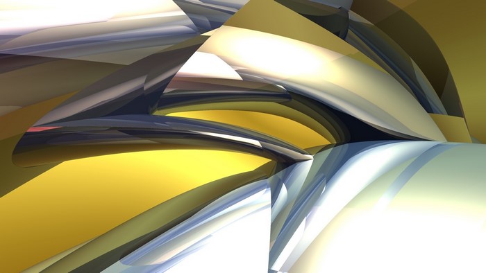 Abstract 3D graphics with metallic and glass elements