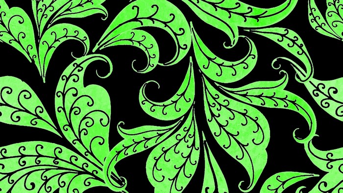 Green floral pattern on black background