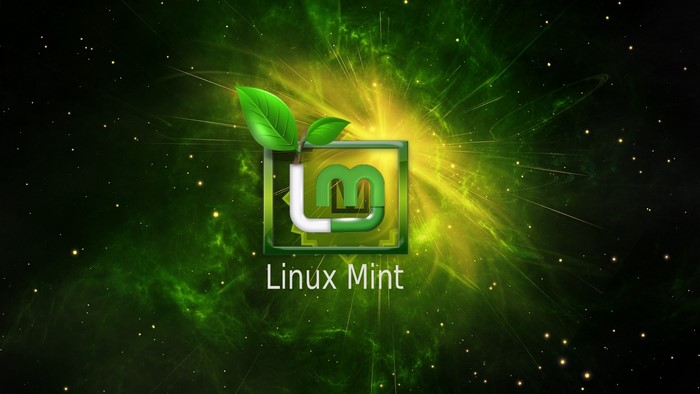 Linux Mint logo with green nebula background