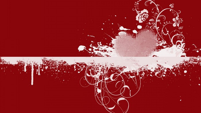 Red background with white heart and floral design