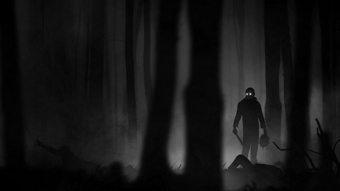 Jason Voorhees from Dead by Daylight in a dark forest