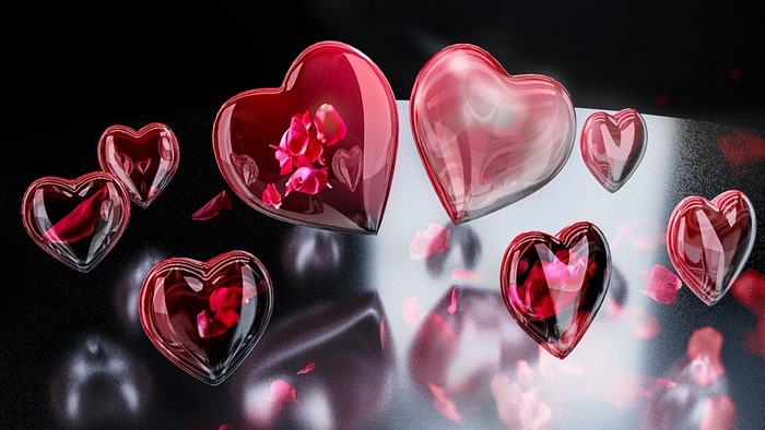 Glass Hearts with Rose Petals