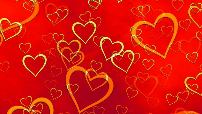 Red background with golden hearts