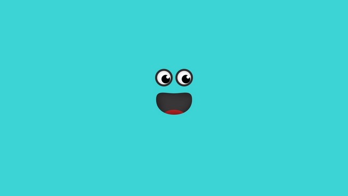 Cartoon face with big eyes and open mouth