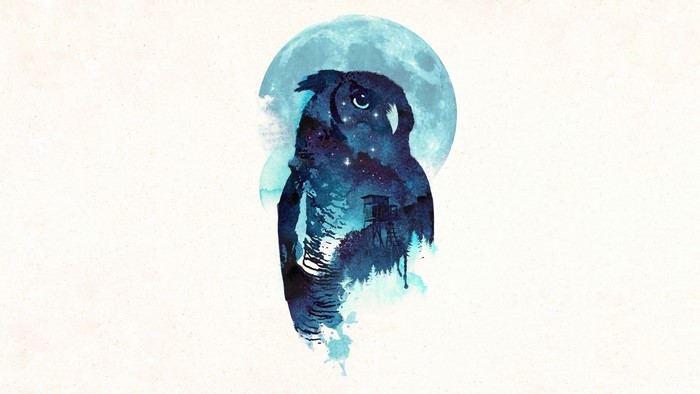 Midnight Owl Silhouette with Moon and Forest